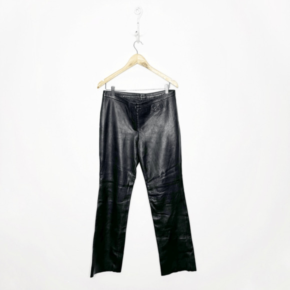 vtg Y2k 00s CRIME INC leather boot leg pants black high rise womens 10 - Picture 1 of 5